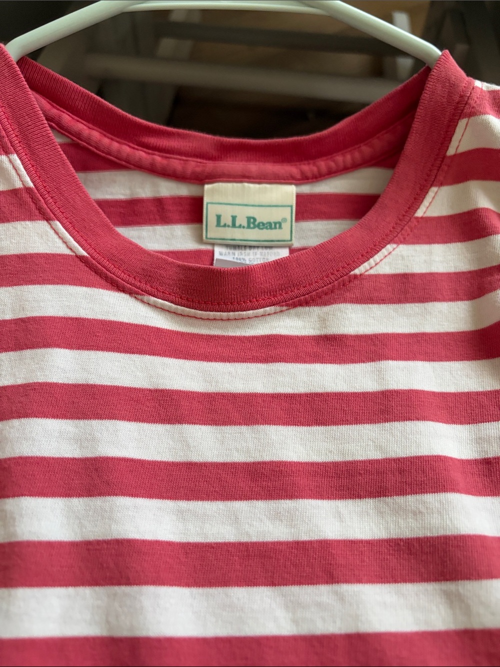 L.L. Bean Red and White Striped Short Sleeve Tee. 💯 cotton. Med. - Picture 7 of 8